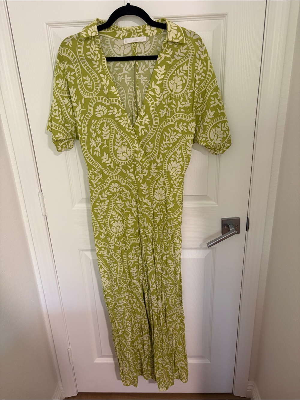 Mango Green Paisley Short-Sleeve Jumpsuit